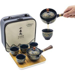 Porcelain Chinese Gongfu Tea Set,Portable Teapot Set with 360 Rotation Tea maker